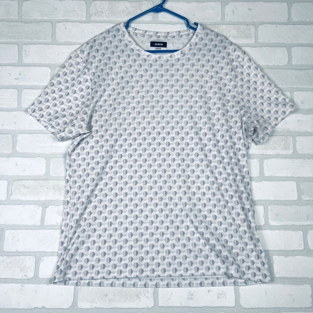Alfani Stretch Mens XL Shirt Geometric Circle Print Grey Blue White